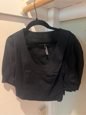 Anthropologie puff sleeve scoop neck linen blouse